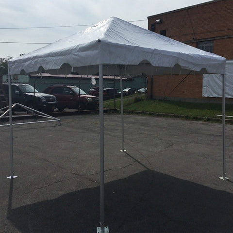 10x10 white Premium frame tent installed on asphalt