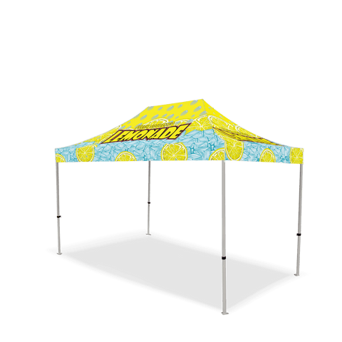 Custom Canopy Tent with Full Back, Half Side Walls, Feather Flags & Table Cover