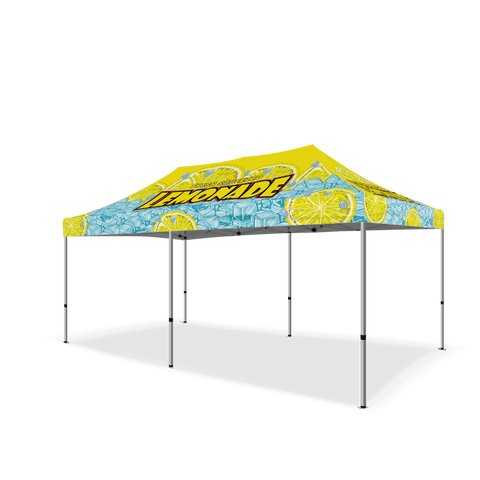 Custom Canopy Tent with Full Back, Half Side Walls, Feather Flags & Table Cover