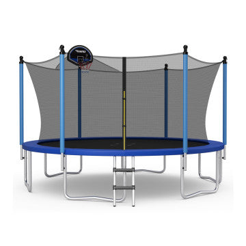 8/10/12 Feet Recreational Trampoline W/Basketball Hoop Safety Enclosure Net Ladder