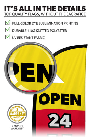 Open 24 Hours Feather Flag