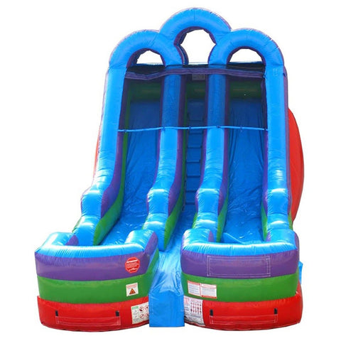 15' Retro Rainbow Double Bay Inflatable Water Slide with Blower