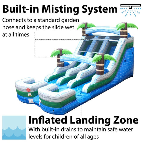 15' Tropical Marble Double Bay Inflatable Water Slide with Blower