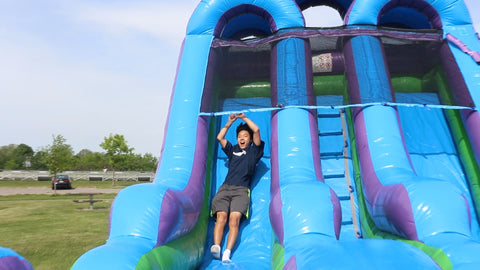 15' Retro Rainbow Double Bay Inflatable Water Slide with Blower