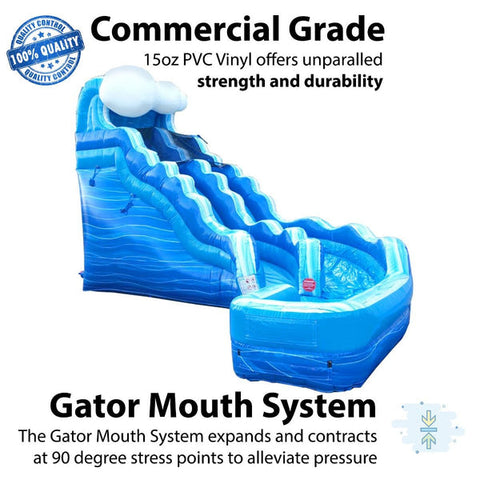 17' Blue Marble Wave Curved Wet / Dry Inflatable Slide by POGO