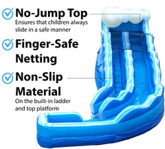 17' Blue Marble Wave Curved Inflatable Water Slide with Blower