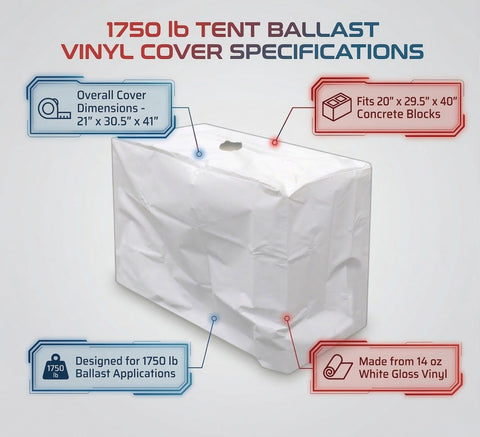 1750 lb Tent Ballast Vinyl Block Cover - 21" x 41" x 30.5", White