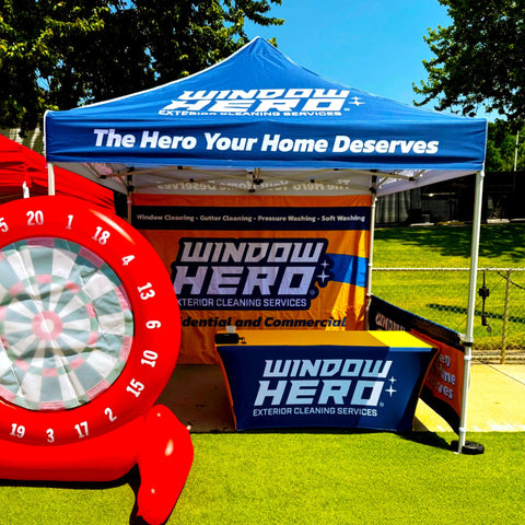 Custom Canopy Tent with Full Back Wall, Half Side Walls & Table Cover