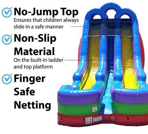 Sale on Commercial 18' Retro Rainbow Double Bay Inflatable Water Slide with Blower