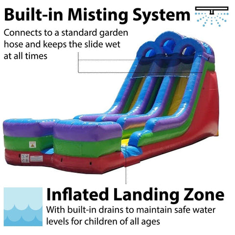Save on Commercial 18' Retro Rainbow Double Bay Inflatable Water Slide with Blower