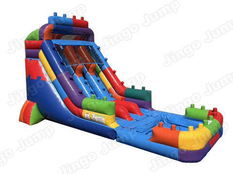 17 FT Dual Lane Brick Blaster Wet and Dry Water Slide (15 oz Vinyl)