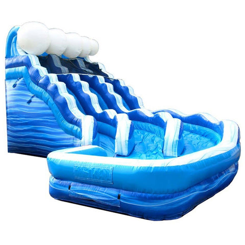 19' Blue Wave Marble Double Lane Curved Inflatable Water Slide with Blower