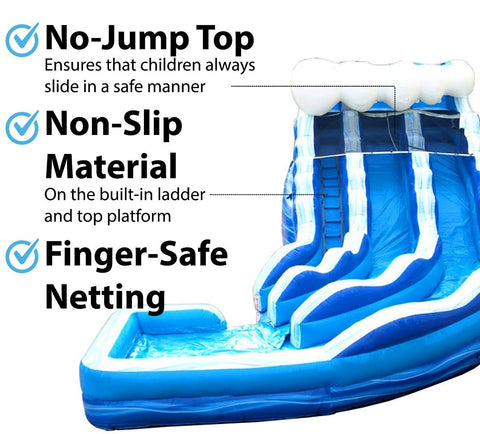 Save on Commercial 19' Blue Wave Marble Double Lane Curved Inflatable Water Slide with Blower