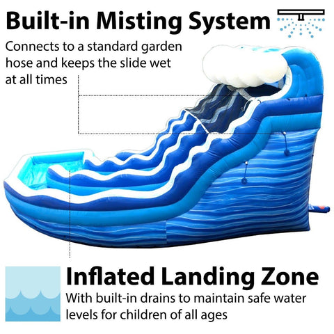 Sale on Commercial 19' Blue Wave Marble Double Lane Curved Inflatable Water Slide with Blower