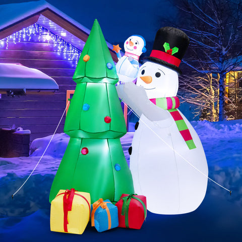 6 Feet Tall Inflatable Christmas Snowman and Tree Decoration Set with LED Lights by Costway