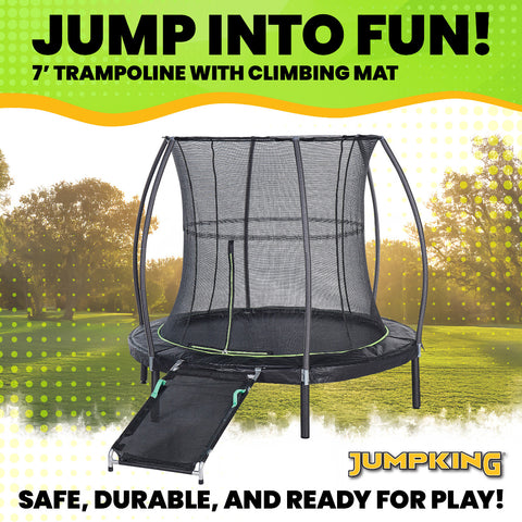 7ft Round Trampoline with Jumping Enclosure & Mat Ramp