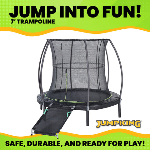 7ft Round Trampoline with Jumping Enclosure & Mat Ramp