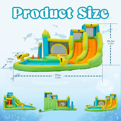 9.5'H Backyard Kids Inflatable Water Slide with Splash Cannon and Pool