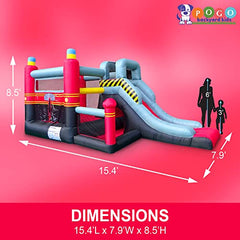 8.5'H Backyard Kids Deluxe Fire Station Inflatable Bounce House with Slide