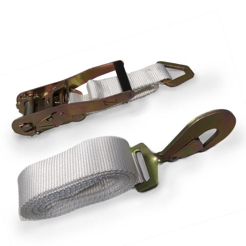 2" x 13' Ratchet Strap - White Tent Tie Down with Hook
