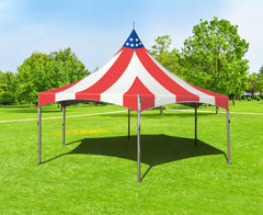 20' Premium Hexagon High Peak Frame Party Tent, Red White and Blue