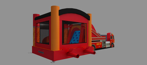 Mega Fire Truck Water Slide Bounce House Combo with Blower
