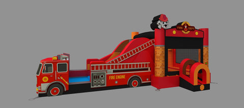 Mega Fire Truck Water Slide Bounce House Combo with Blower