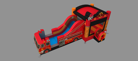 Mega Fire Truck Water Slide Bounce House Combo with Blower
