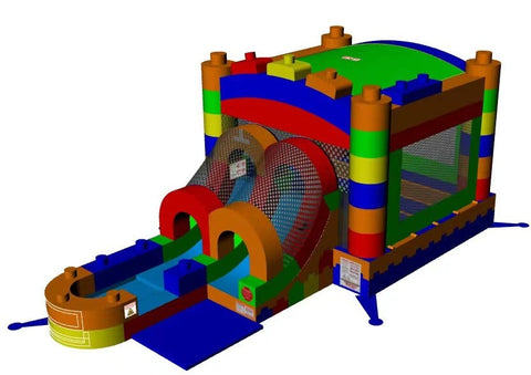 Kids Building Block Inflatable Bounce House with Slide and Blower
