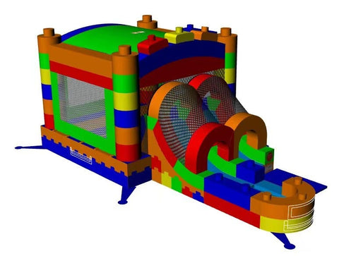 Kids Building Block Inflatable Bounce House with Slide and Blower