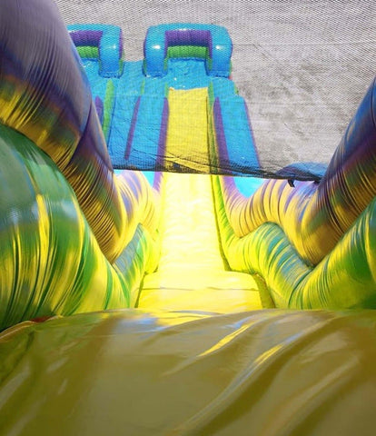 24' Retro Rainbow Double Bay Inflatable Water Slide with Blower
