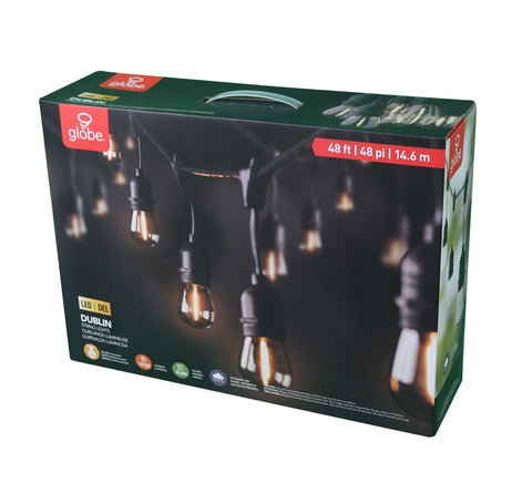 48' Outdoor LED String Light Set with Warm White S14 Bulbs for Patio, Tent, and Event Lighting