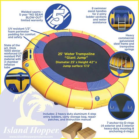 Island Hopper 25′ giant jump water trampoline