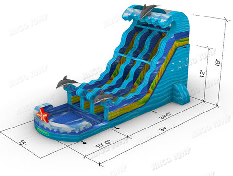 19 FT 2 Lane Dolphins Wave Water Slide ( Wet and Dry )