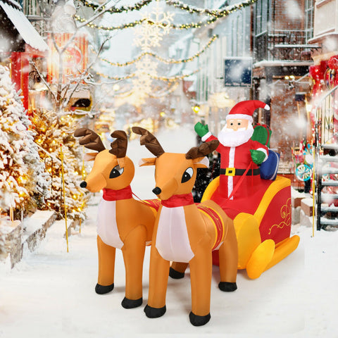 7.5 Feet Waterproof Outdoor Inflatable Santa with Double Deer and Sled by Costway