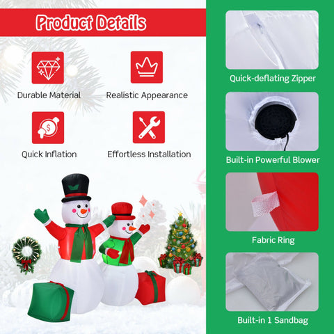 6 Feet Inflatable Christmas Snowman with LED Lights Blow Up Outdoor Yard Decoration by Costway