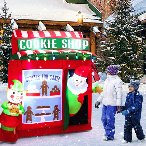 6.3 Feet Inflatable Gingerbread Cookie Shop with Santa Claus by Costway