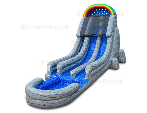 22'H Double Lane Marble Gray Water Slide by Bouncer Depot