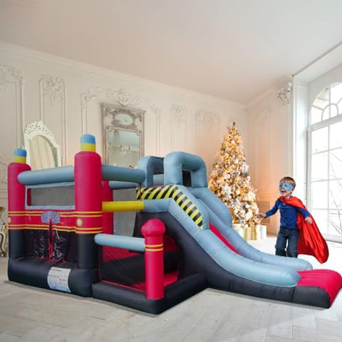 8.5'H Backyard Kids Deluxe Fire Station Inflatable Bounce House with Slide