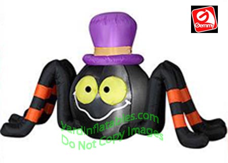 4' Gemmy Airblown Inflatable Spider Wearing Purple Top Hat