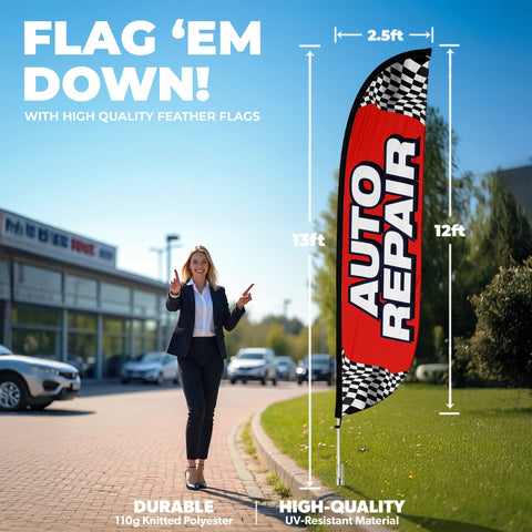 Auto Repair Feather Flag with Checkers