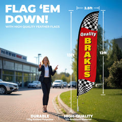 Quality Brakes Feather Flag with Checkers