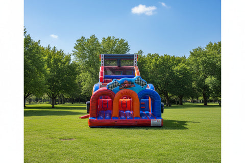 3 Lane Mega Thrill Race Car Commercial Inflatable Race Track Obstacle Course - IG5250-R