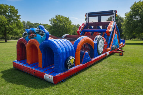 3 Lane Mega Thrill Race Car Commercial Inflatable Race Track Obstacle Course - IG5250-R