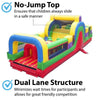 Image of Brightly colored inflatable obstacle course featuring a no-jump top and dual-lane slide for safe, competitive play