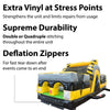 Image of Durable Venom inflatable obstacle course showing extra vinyl stress points, deflation zippers, and reinforced seams