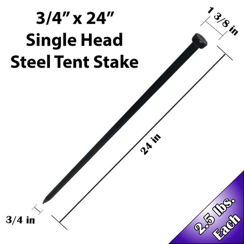 3/4" x 24" Single Head Steel Tent Stakes