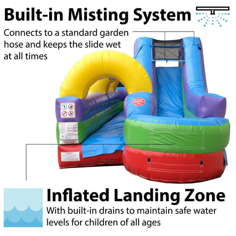 Save on 34' Retro Rainbow Water Slide and Splash and Ride Slide Combo with Blower