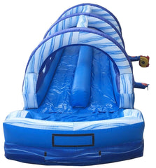 35' Blue Marble Dual Lane Inflatable Splash and Ride Waterslide with Blower