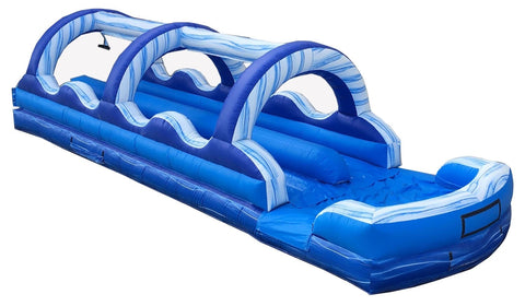 35' Blue Marble Dual Lane Inflatable Splash and Ride Slide with Blower